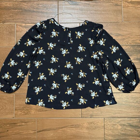 LOFT Women's Navy Floral Flowy Long Sleeve Blouse Top XL - Picture 8 of 9